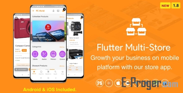 Flutter Multi-Store v1.4 - (Приложение электронной коммерции для iOS и Android)