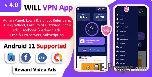 WILL VPN App v4.0 – VPN App With Admin Panel | Secure VPN & Fast VPN | Refer & Earn | Reward Lucky Wheel